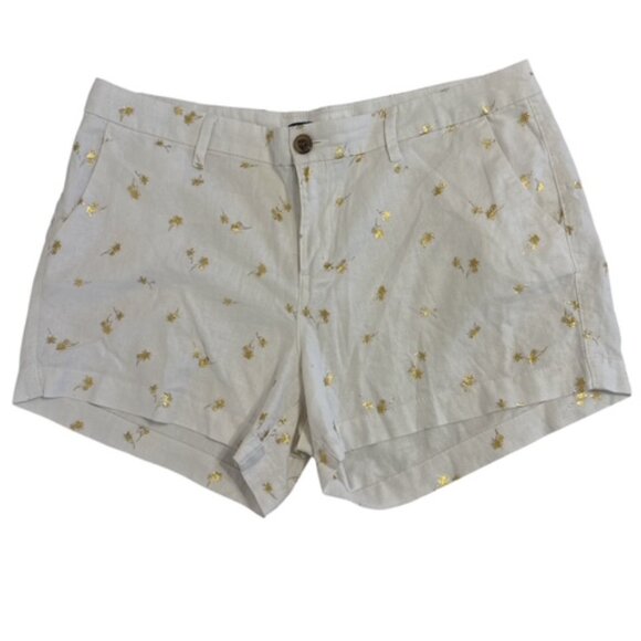 Old Navy Women's Everyday Linen Blend Shorts Gold Palm Trees Beachy, Size 12 - Picture 3 of 12